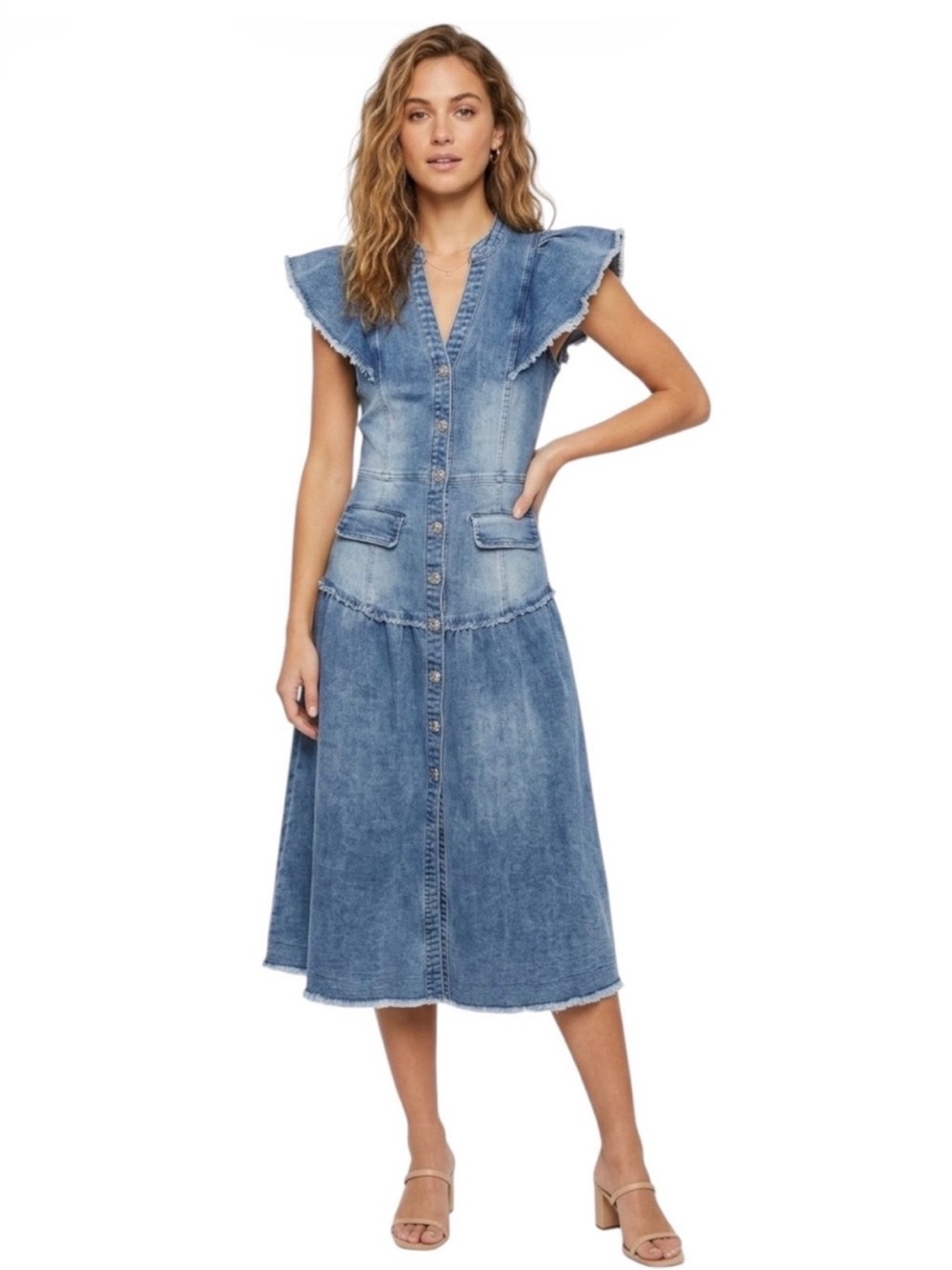 En Saison midi denim dress with buttons